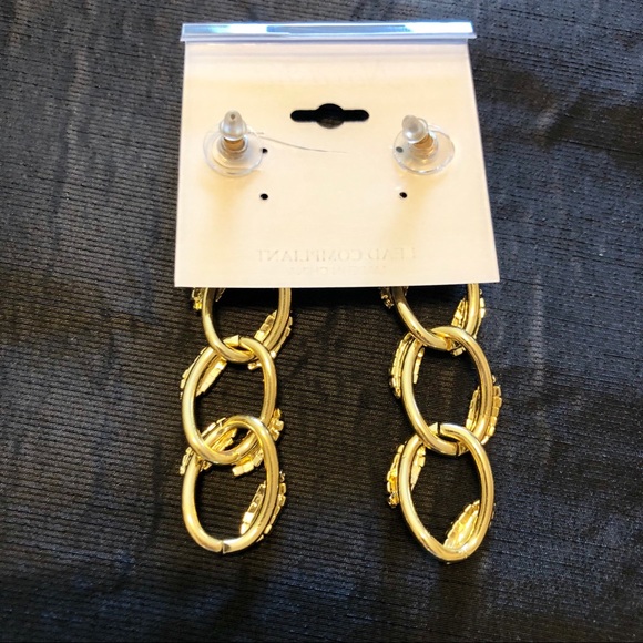 Natasha-Gold Toned-Crystal Embellished Link Drop Earrings-NWT - Picture 4 of 5